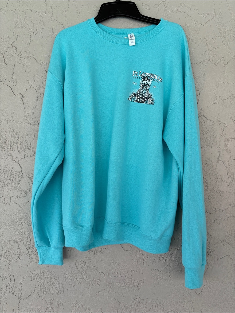 Jerzees Turquoise Crewneck Sweatshirt with Fort Lauderdale Pineapple Graphic